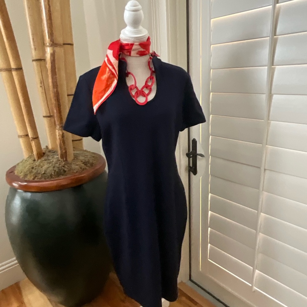 St John Caviar Navy Short-Sleeve Dress